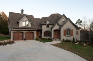 custom garage with loft at dusk